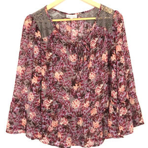 Belle Du Jour Floral Sheer Lace Blouse, M